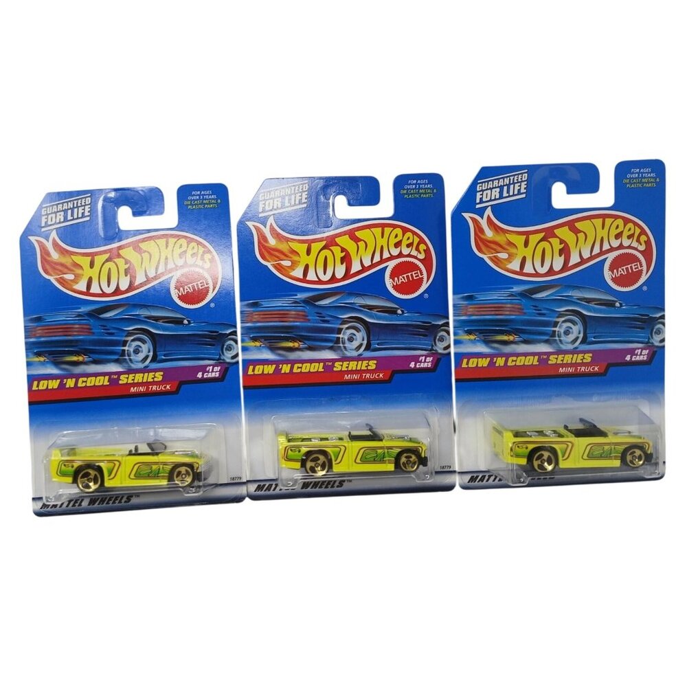 3 Hot Wheels Low N Cool #697 Mini Truck  Yellow W/Graphics Sealed New #D-40